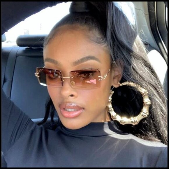 Frameless Rectangle Sunglasses Retro Minimal UV400 Protection Unisex Fashion main image 7